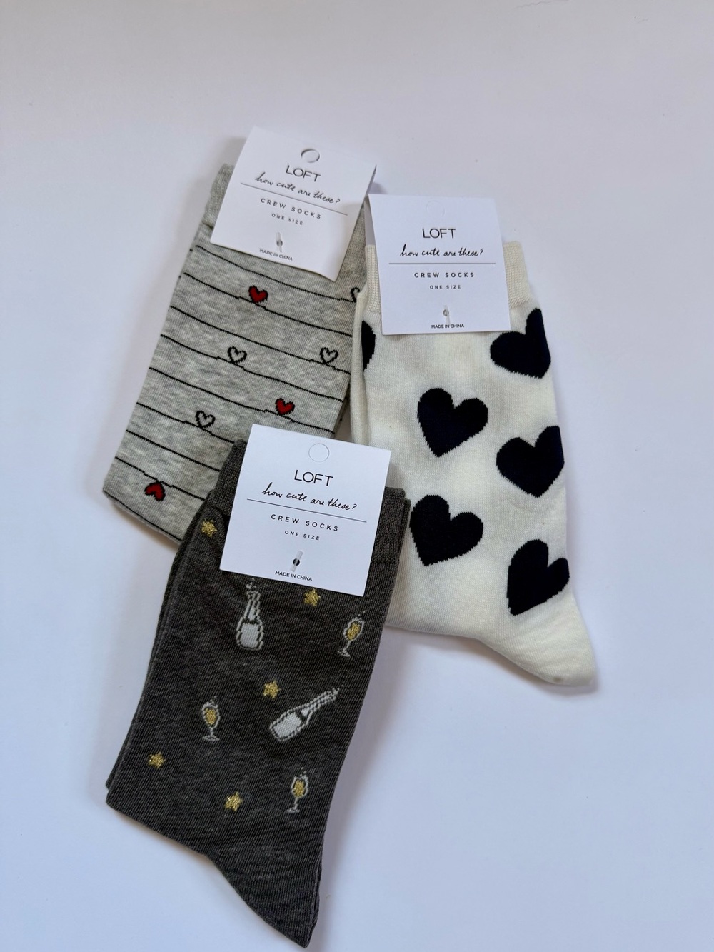NWT LOFT 3-Pair Novelty Socks Hearts & Champagne Bundle MSRP $36